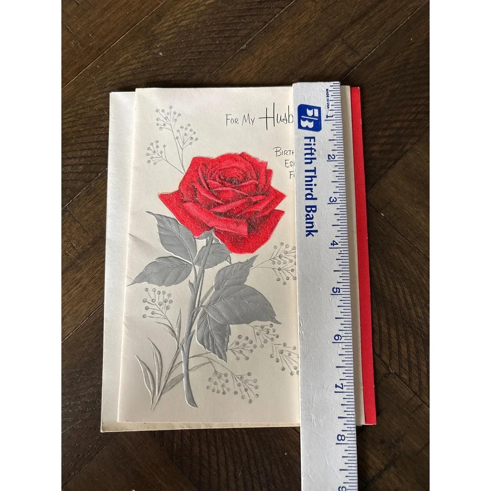 VTG Happy Birthday‎ Husband 1950's Greeting Card Roses Unsigned glitter etching